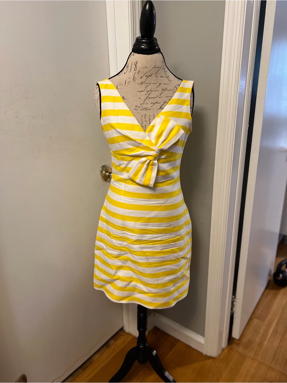 kate spade Yellow & White Striped V-Neck Knot Front Mini Dress